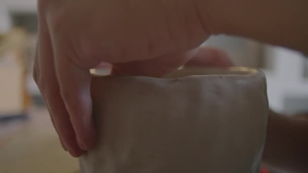 Çömlek Çarkında Çamurdan Bardak Şekillendiren Seramistin Resmi — Stok video