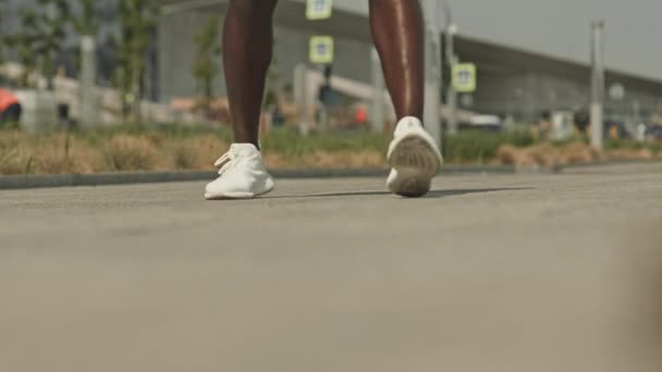 Ισόγειο Περικοπή Πλάνο Των Ποδιών Του Μαύρου Μποξέρ Εξάσκηση Πόδι — Αρχείο Βίντεο