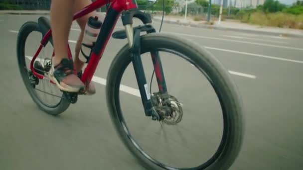 Teen Son Father Sports Clothing Helmets Riding Bikes Asphalt Road Video Clip