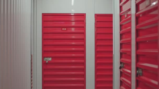 Zoom Out Dolly Shot Unit Red Steel Door Corridor Self — Stock Video