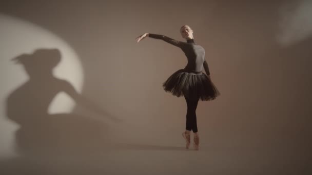 スタジオショット 美しい バレリーナ チュチュ ダンス ポント サイクル に対して — ストック動画