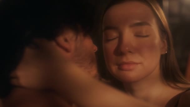 Young Sensual Woman Hugging Beloved Partner Eyes Closed Romantic Night — Stock Video