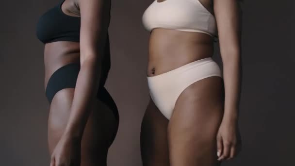 Tilt Shot Two Young African American Women Underwear Dancing Smiling — Vídeos de Stock