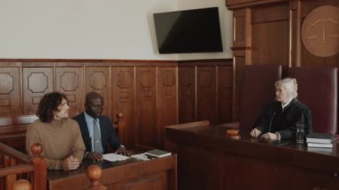 Afro-Amerikan erkek avukat ayağa kalktı ve davayı kadın yargıca, yanında oturan beyaz genç müşteriye açıkladı.