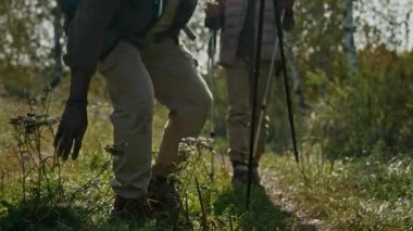 Yorgun, olgun bir adam, güneşli bir günde çimde oturur ve yürüyüş yaparken genç oğluna kır çiçeklerini gösterir.