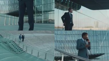İş adamlarının iş kıyafetlerini ayır. Şehirdeki modern cam ve çelik mimariye karşı mesajlaşıp telefon konuşmaları yapıyorlar.