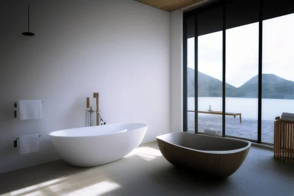 modern bath design. Highly detailed, realistic, photorealistic, octane rendering, super detailed.