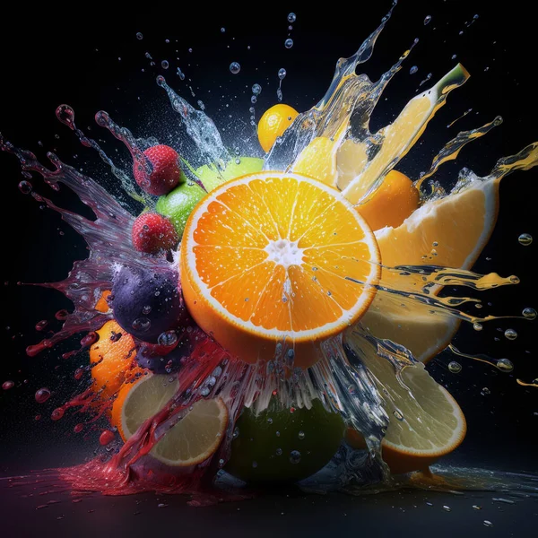 Exotic fruits, fruit levitation, fruit juice splashes, unusual photos, homemade food,