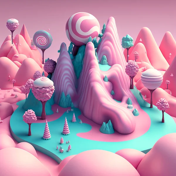Candy world, ethereal soft landscape Pastel pink sky blue glitter