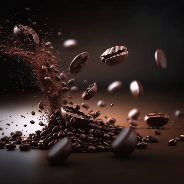 Coffee beans in a bag, beautiful background, coffee levitation.