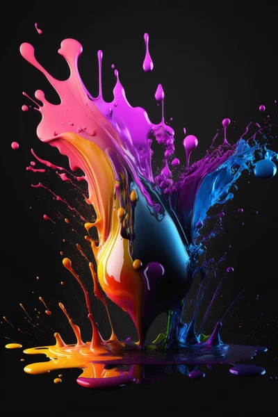 Multi-colored paint, mixed, paint splashes, smooth lines, unusual background, for interiors.