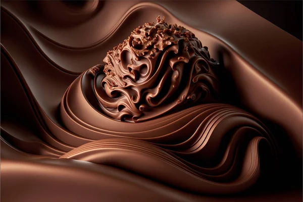 Liquid chocolate, splashes of chocolate, on a light tone. For dessert.