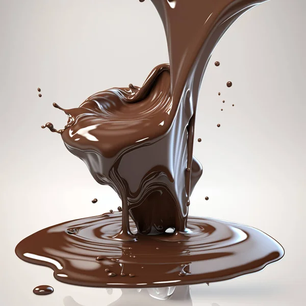 Liquid chocolate, splashes of chocolate, on a light tone. For dessert.