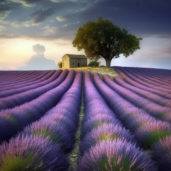 Lavender field, beautiful landscape, France, lavender blossom.