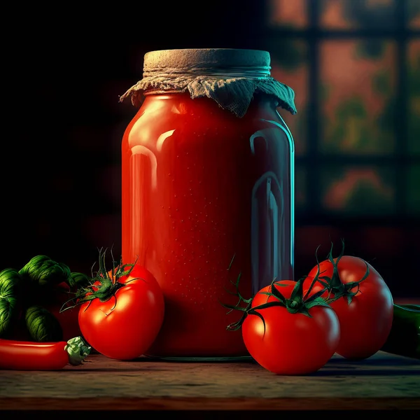 Pickled tomatoes in a jar, with spices and herbs, homemade food. For vegetarians.