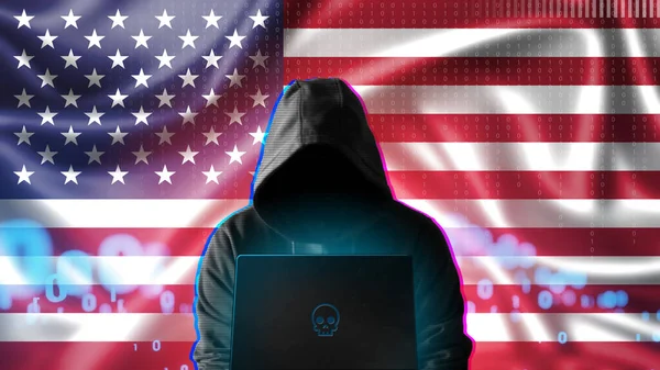 Una Amenaza Cibernética Los Estados Unidos Hacker Estadounidense Una Computadora —  Fotos de Stock
