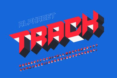 Strong display font design, dynamic alphabet, letters and numbers. Vector characters. 15 degree skew