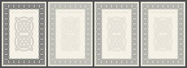 Kelt düğümü örülmüş çerçeve kenar süslemeleri ayarlandı. Dikdörtgen boyutunda. Vektör illüstrasyonu.