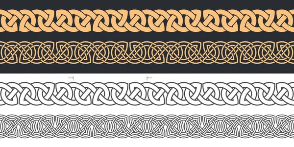 Nodo Celtico Intrecciato Cornice Ornamento Bordo Nastro Senza Cuciture Illustrazione — Vettoriale Stock