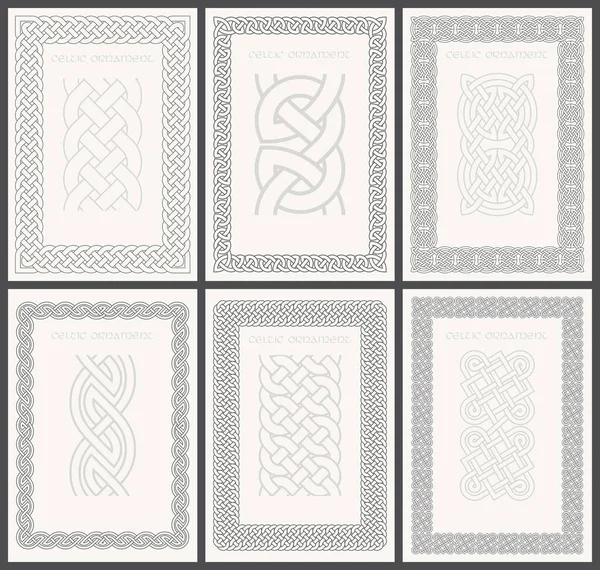 Keltischer Knoten Geflochtenen Rahmen Rand Ornamente Set Rechteckige Größe Vektorillustration — Stockvektor