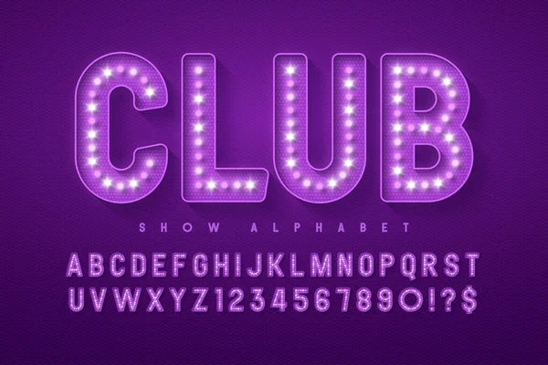 Retro Cinema Alphabet Design Cabaret Led Lamps Letters Numbers Original — Stockvektor