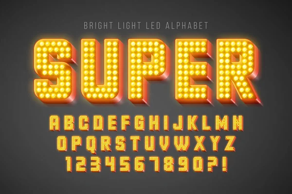 Retro Show Alphabet Design Cabaret Led Lamps Letters Numbers Original — Stock Vector
