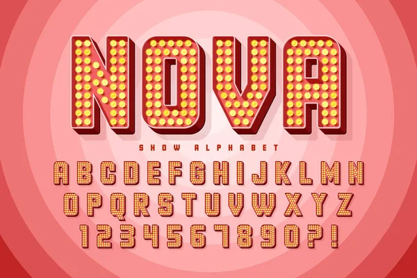 Retro Show Alphabet Design Cabaret Led Lamps Letters Numbers Original — Stockvektor