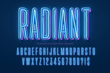 Neon ışığı 3d alfabe, orijinal-retro-futuristik tip. Örnekleme renk denetimi.