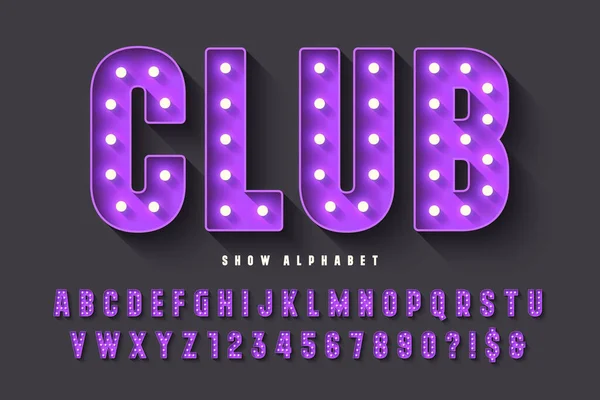 Retro Cinema Alphabet Design Cabaret Led Lamps Letters Numbers Original — Wektor stockowy