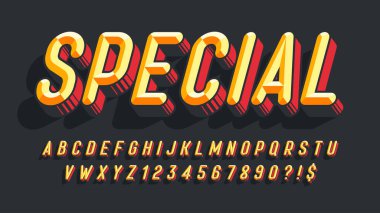 Moda 3d keski komik tasarımı, renkli alfabe, yazı tipi. Renk örnekleri kontrolü. 15 derece eğri