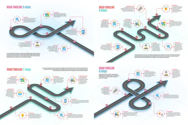 Concetto Timeline Infografica Della Mappa Navigazione Isometrica Strada Tortuosa Insieme Illustrazione Stock