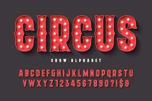 Retro Cirkusová Abeceda Design Kabaret Led Lampy Písmena Čísla Originální Stock Ilustrace