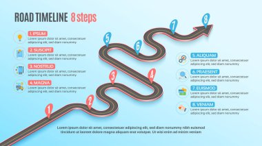 İzometrik navigasyon harita Infographic 8 adımlar zaman çizelgesi kavramı. Yoldayım. Vektör çizim.