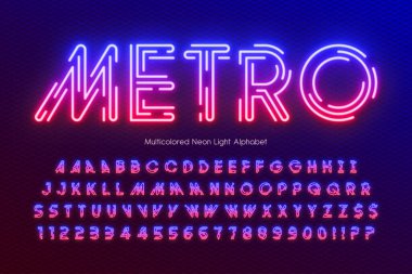 Neon ışığı 3d alfabe, orijinal-retro-futuristik tip. Örnekleme renk denetimi.