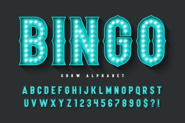 Retro sirk alfabe tasarımı, kabare, Peri LED lambaları harfler ve sayılar. Asıl tasarım