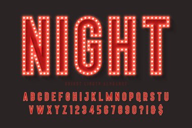 Retro sinema alfabe tasarımı, kabare, Peri LED lambaları harfler ve sayılar. Asıl tasarım