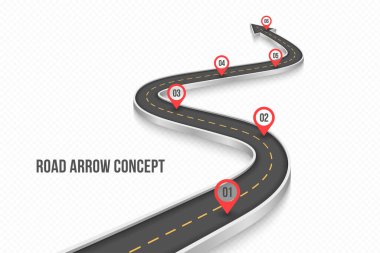 3D yol Infographic konsepti üzerinde beyaz bir arka plan sarma. Zaman çizelgesi şablonu. Vektör çizim