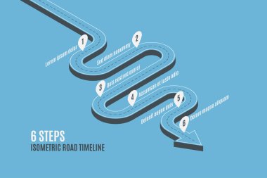 İzometrik navigasyon harita Infographic 6 adım zaman çizelgesi kavramı. Yoldayım. Vektör çizim.