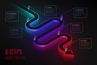 İzometrik navigasyon harita Infographic 6 adım zaman çizelgesi kavramı. 