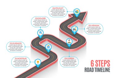 İzometrik navigasyon harita Infographic 6 adım zaman çizelgesi kavramı. Yoldayım. Vektör çizim.