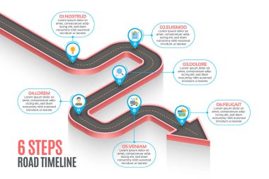 İzometrik navigasyon harita Infographic 6 adım zaman çizelgesi kavramı. Yoldayım. Vektör çizim.