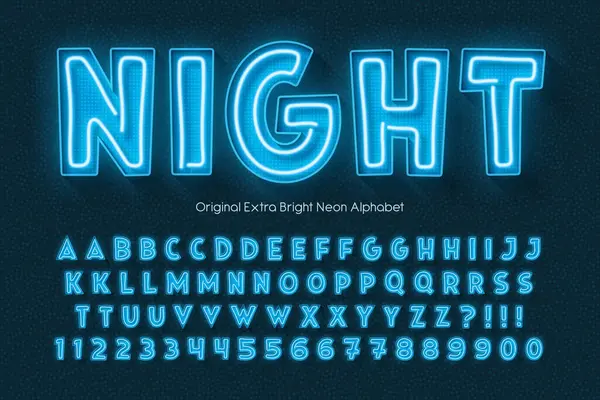 Neon ışığı çok renkli alfabe, retro-fütürist komedyen tipi. Örnekleme renk denetimi