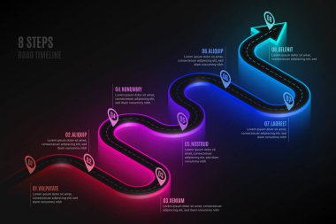 İzometrik navigasyon harita Infographic 8 adımlar zaman çizelgesi kavramı. Yoldayım. Vektör çizim.