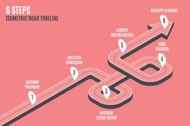 İzometrik navigasyon harita Infographic 6 adım zaman çizelgesi kavramı. Yoldayım. Vektör çizim.
