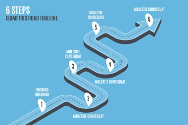 İzometrik navigasyon harita Infographic 6 adım zaman çizelgesi kavramı. Yoldayım. Vektör çizim.