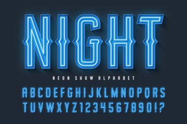 Retro sirk alfabe tasarımı, kabare, peri neon lambaları harfler ve sayılar. Asıl tasarım