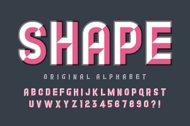 Original display font design, chisel alphabet style, letters and numbers. Vector characters