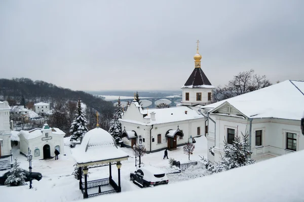 Zimowy Prawosławny Klasztor Kijów Ławra Peczerska Terytorium Dalekich Jaskiń — Zdjęcie stockowe