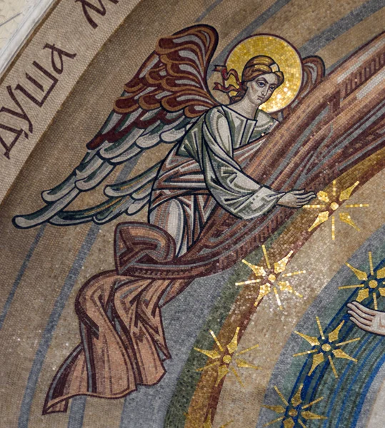 Gyönyörű Mozaik Angyal Belsejében Ortodox Templom — Stock Fotó