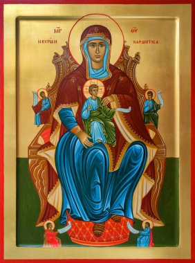 Theotokos Kardiyotissa 'nın Yunan Ortodoks simgesini elle boyamış 